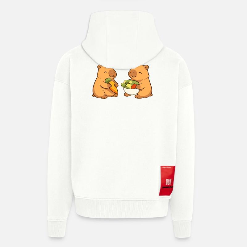 Capybara couple with vegetables – relaxed & cute - Zip Hoodie - made by SPREAD - OFF WHITE