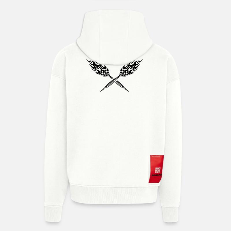 Symbole de fléchettes flammes de fléchette - Veste à capuche bio épaisse oversize fabriqué en UE - OFF WHITE