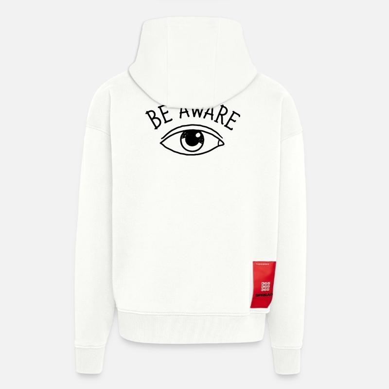 Soyez conscients du design oculaire - Veste à capuche bio épaisse oversize fabriqué en UE - OFF WHITE