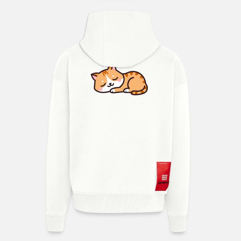 chat endormi - Veste à capuche bio épaisse oversize fabriqué en UE - OFF WHITE