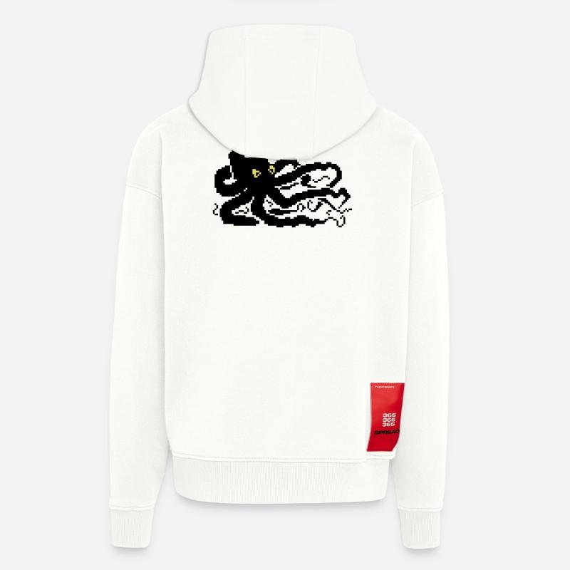 Pieuvre pixel 8 bits - Veste à capuche bio épaisse oversize fabriqué en UE - OFF WHITE