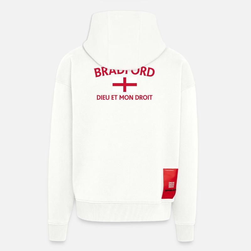Drapeau de Bradford avec devise - Veste à capuche bio épaisse oversize fabriqué en UE - OFF WHITE