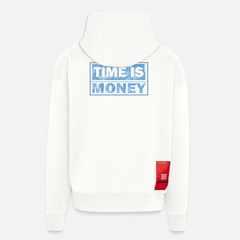 Zeit ist Geld – Blauer Blocktext - Zip Hoodie - made by SPREAD - OFF WHITE
