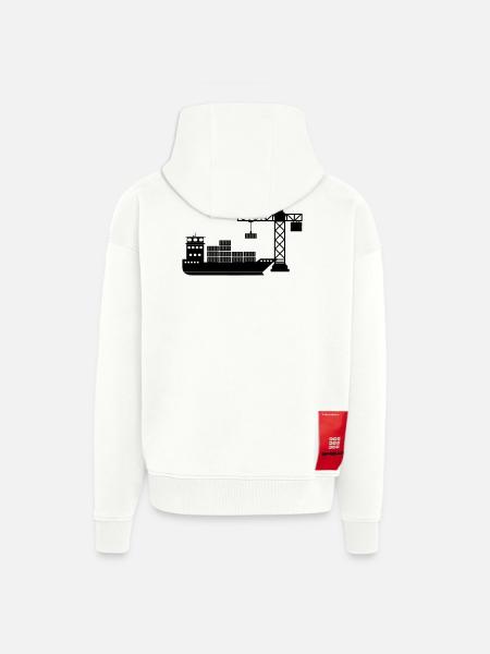 Sea container boat with crane unloading - Zip Hoodie - made by SPREAD - OFF WHITE