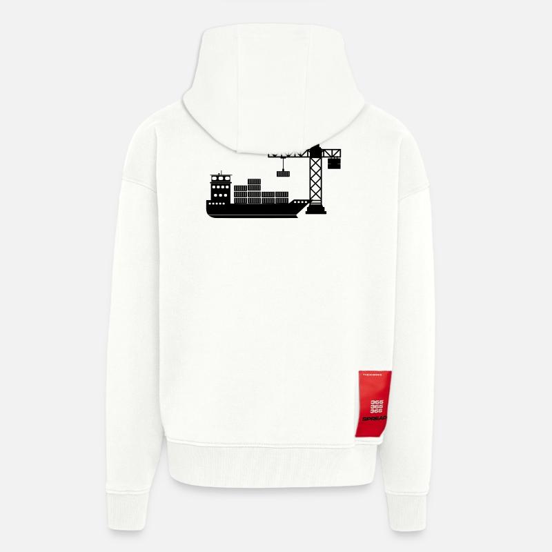 Sea container boat with crane unloading - Zip Hoodie - made by SPREAD - OFF WHITE