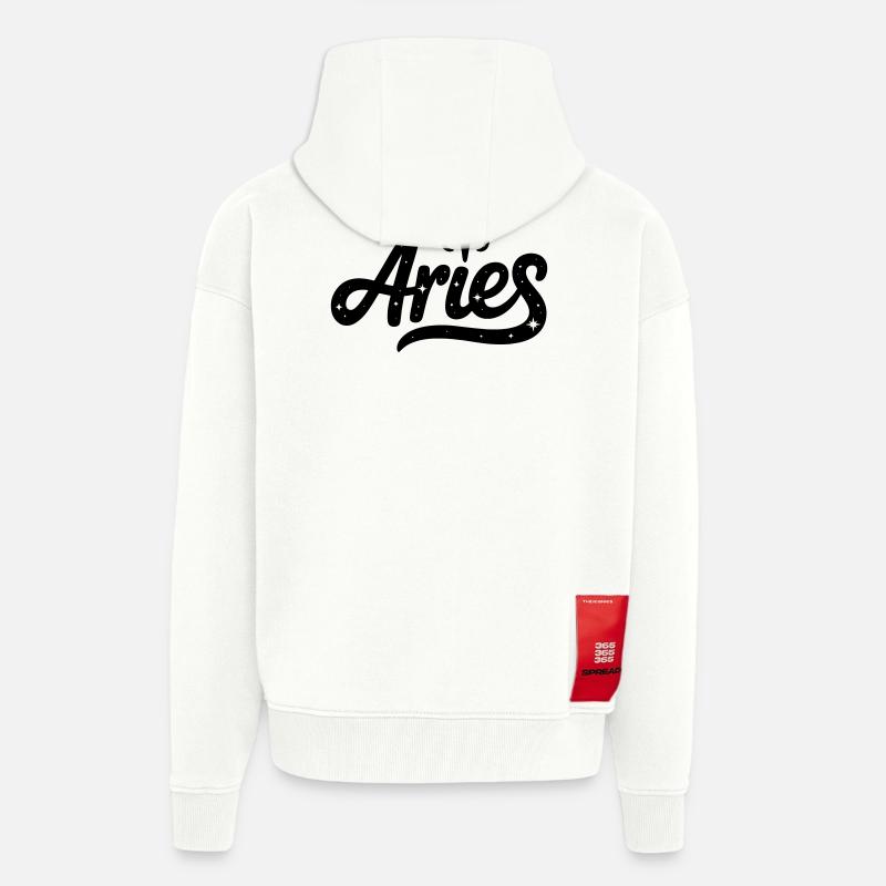 Bélier - Conception du signe du zodiaque - Veste à capuche bio épaisse oversize fabriqué en UE - OFF WHITE