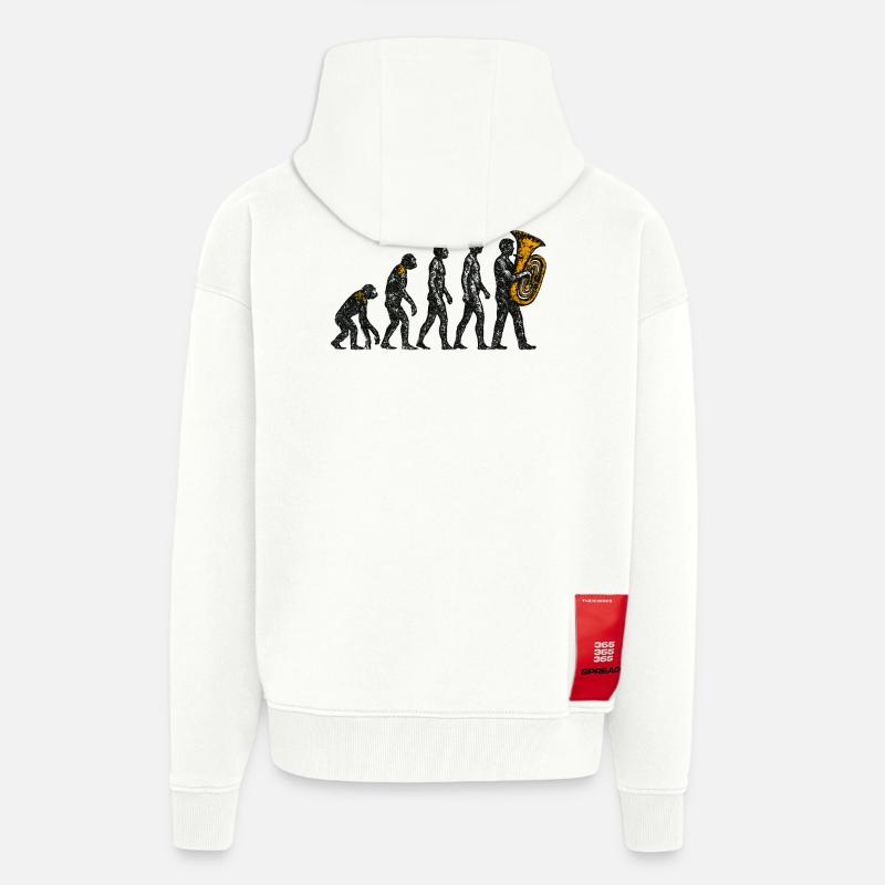 Evolution to Tuba Player Grunge Design - Zip Hoodie - made by SPREAD - OFF WHITE