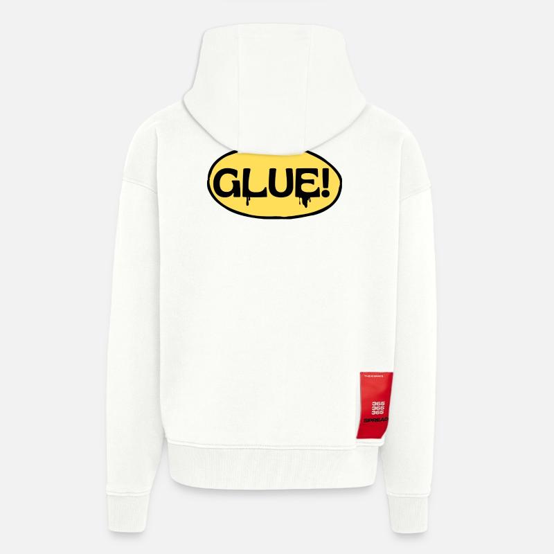 Colle ! Logo adhésif jaune - Veste à capuche bio épaisse oversize fabriqué en UE - OFF WHITE