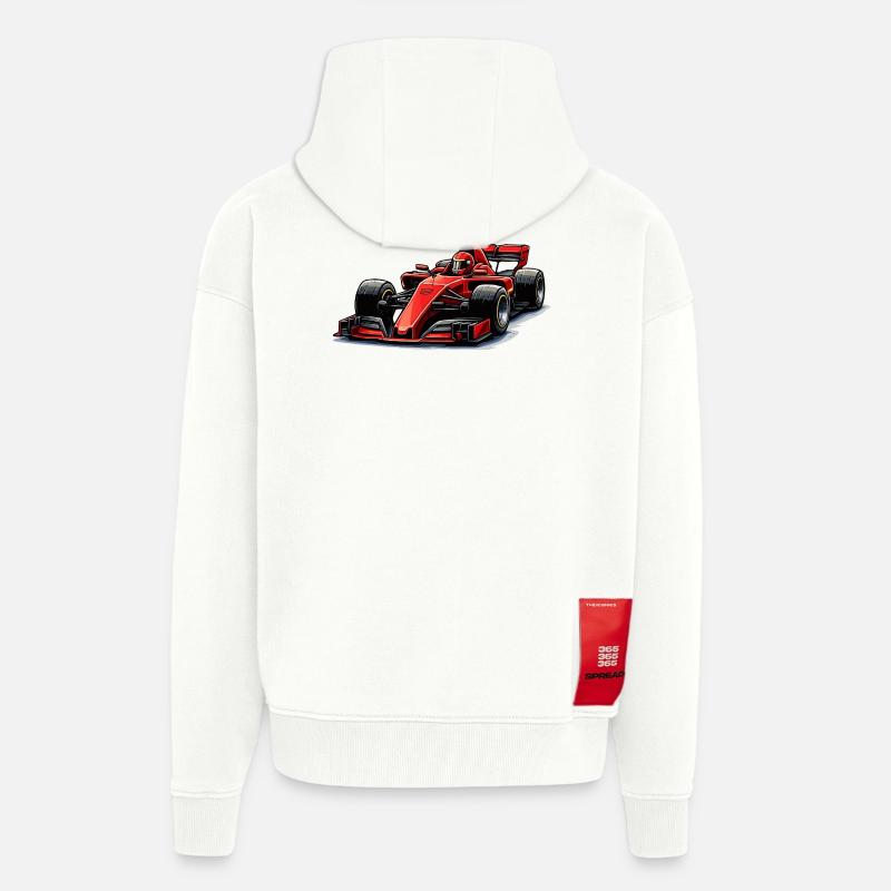 Graphismes de voitures de course - Veste à capuche bio épaisse oversize fabriqué en UE - OFF WHITE