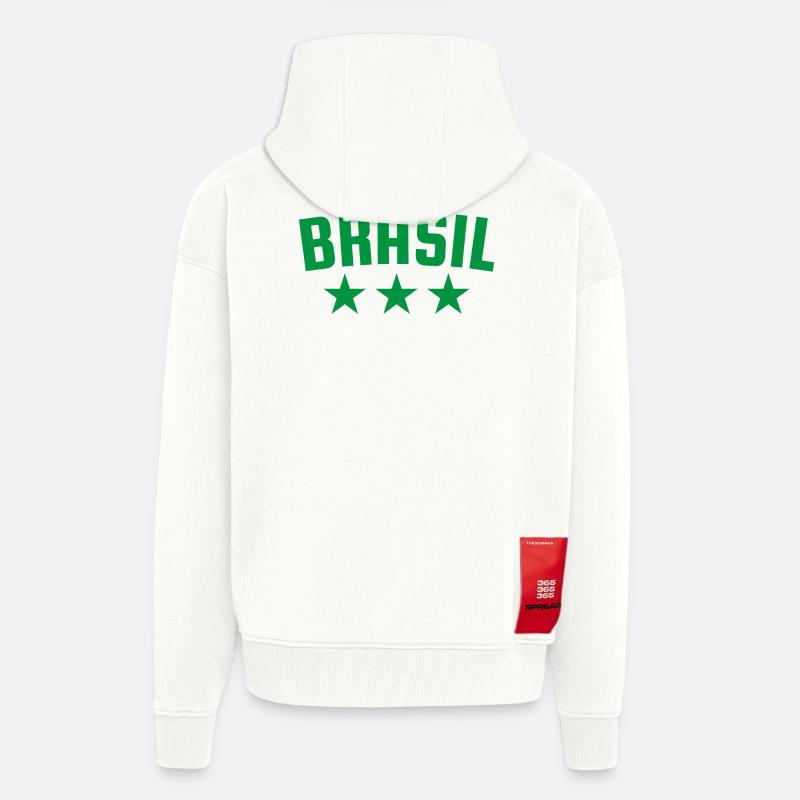 Brésil 3 étoiles Design Green - Veste à capuche bio épaisse oversize fabriqué en UE - OFF WHITE