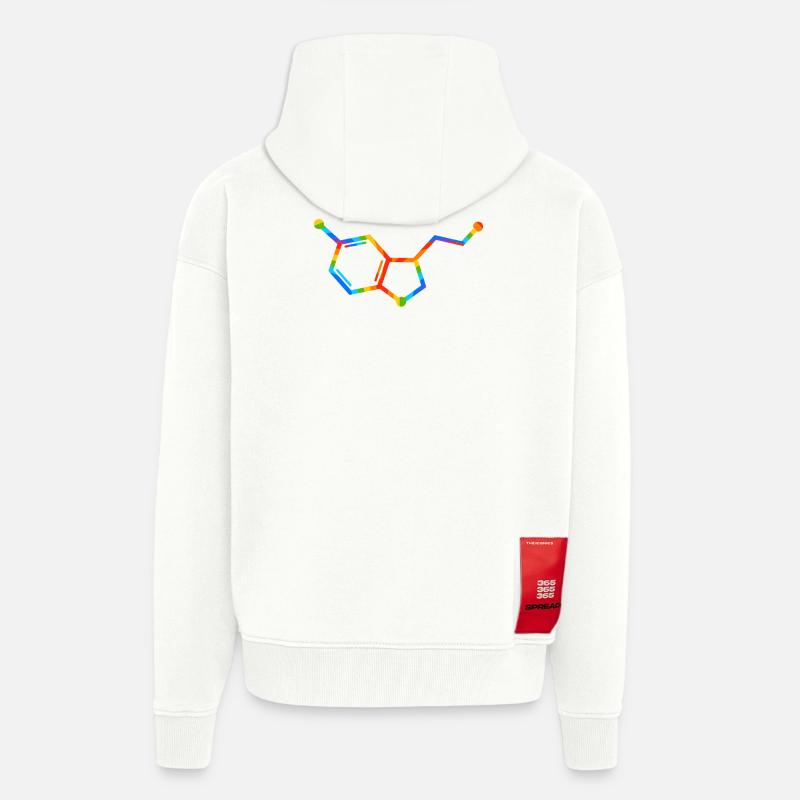 Géométrie de la molécule arc-en-ciel - sérotonine - Veste à capuche bio épaisse oversize fabriqué en UE - OFF WHITE