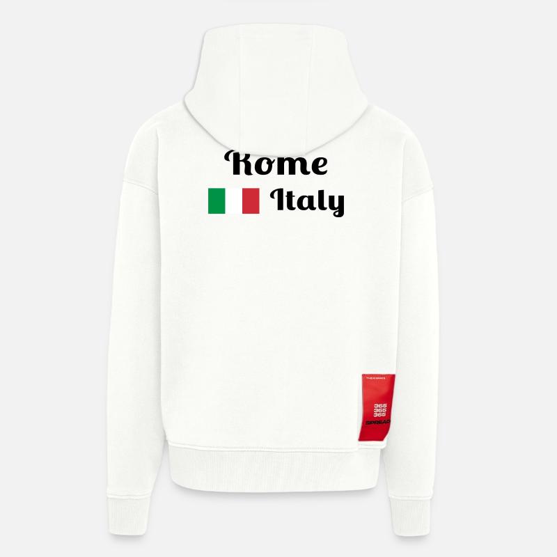 Rome, Italie - Imprimés élégants - Veste à capuche bio épaisse oversize fabriqué en UE - OFF WHITE