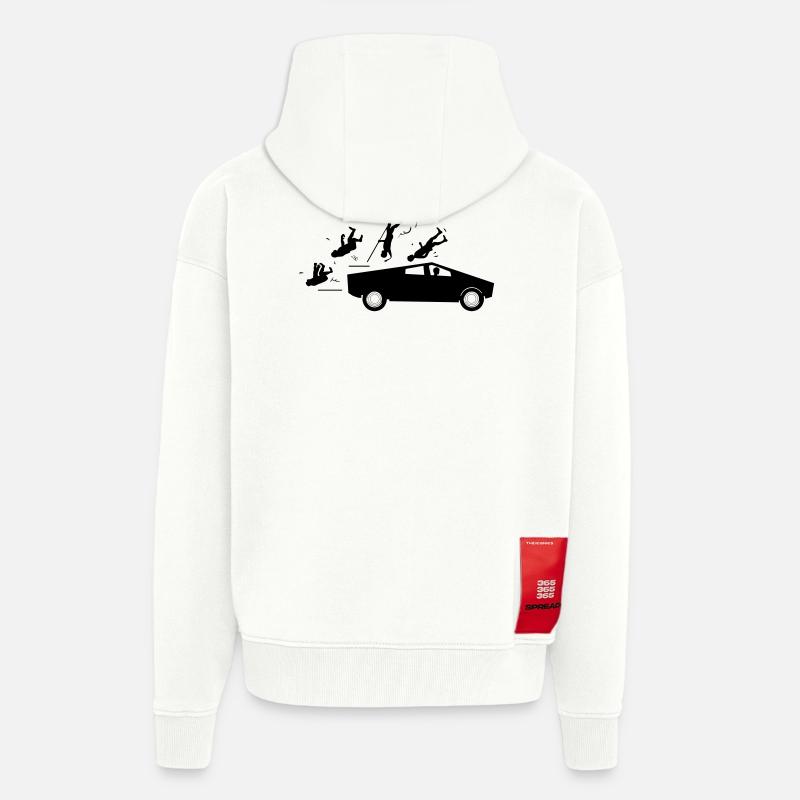 Evolution accident Tesla Cybertruck par Musk - Veste à capuche bio épaisse oversize fabriqué en UE - OFF WHITE