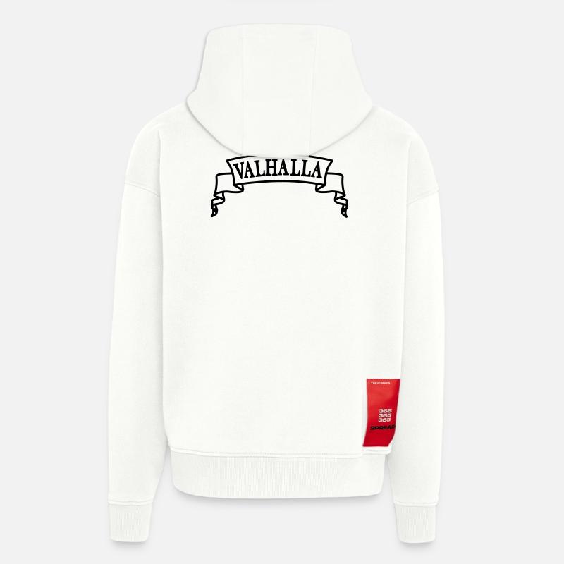 Valhalla dans la bannière - Veste à capuche bio épaisse oversize fabriqué en UE - OFF WHITE