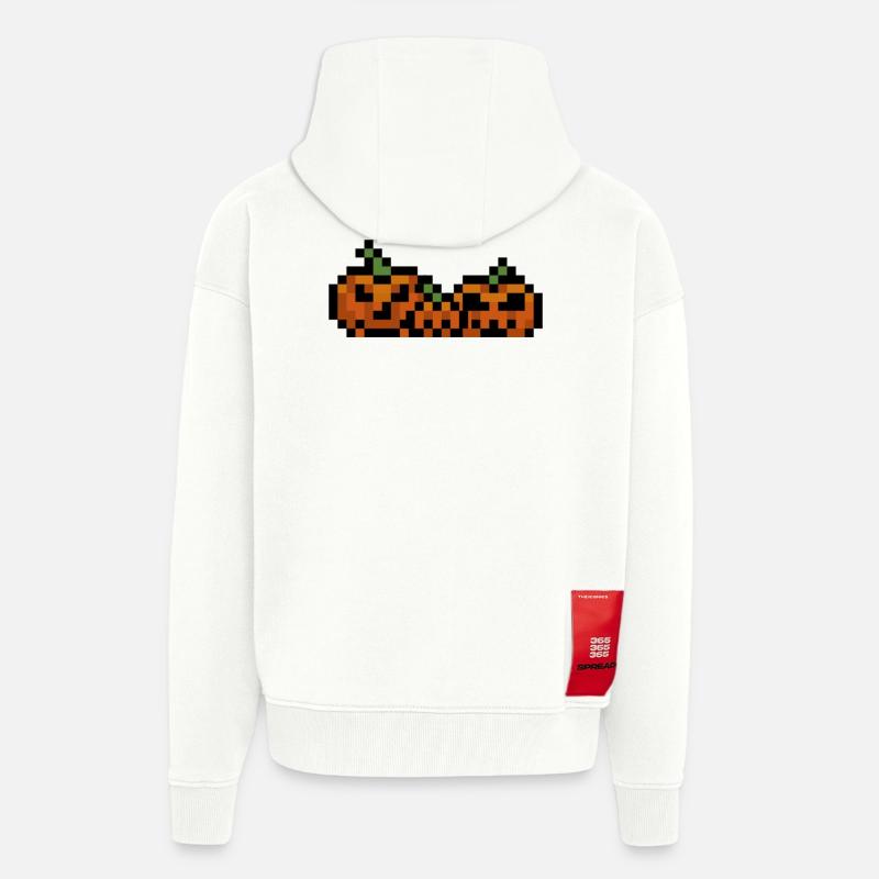 Pixel Pumpkin Retro 8Bit Design - Veste à capuche bio épaisse oversize fabriqué en UE - OFF WHITE