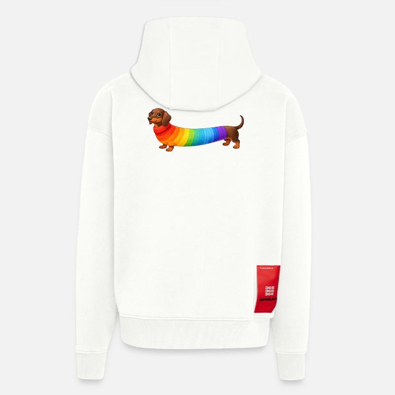 Dackel mit Regenbogen Pullover  - Zip Hoodie - made by SPREAD - OFF WHITE