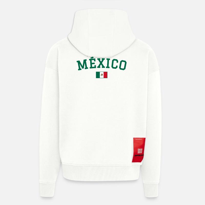 Drapeau du Drapeau du Mexique Vert - Veste à capuche bio épaisse oversize fabriqué en UE - OFF WHITE