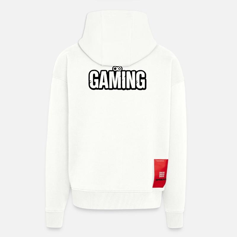 Gaming_Schrift_mit_Conroller - Veste à capuche bio épaisse oversize fabriqué en UE - OFF WHITE