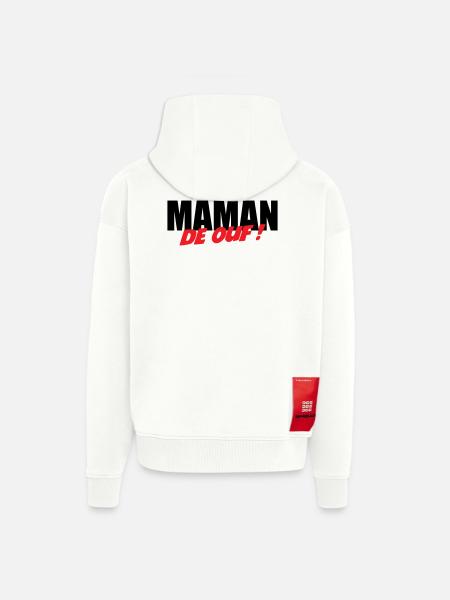 Maman de ouf ! - Veste à capuche bio épaisse oversize fabriqué en UE - OFF WHITE