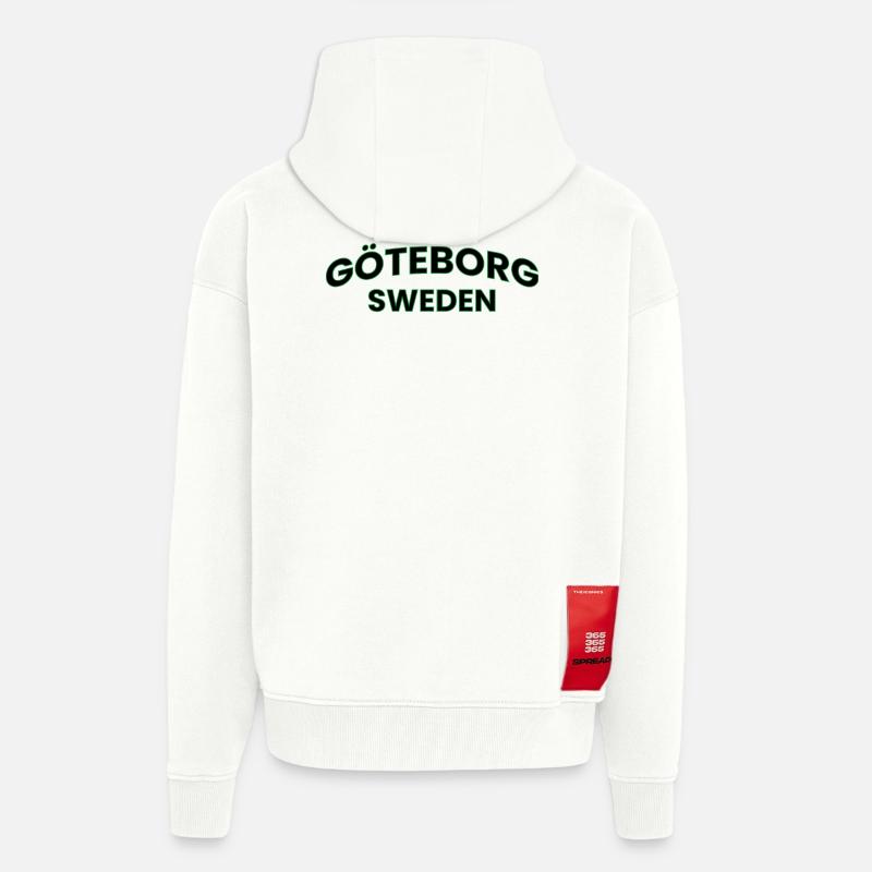 Conception du texte néon vert de Goteborg - Veste à capuche bio épaisse oversize fabriqué en UE - OFF WHITE