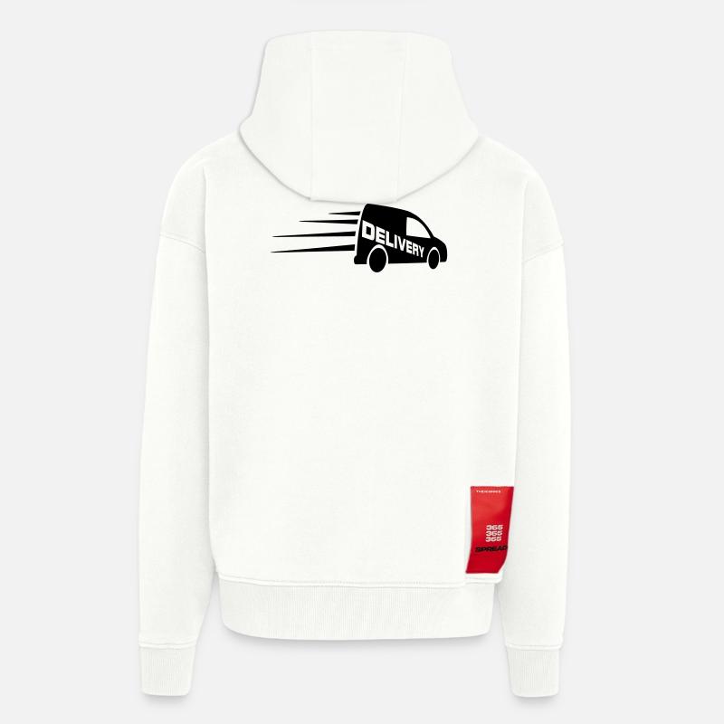 Logo de fourgonnette avec texte découpé - Veste à capuche bio épaisse oversize fabriqué en UE - OFF WHITE