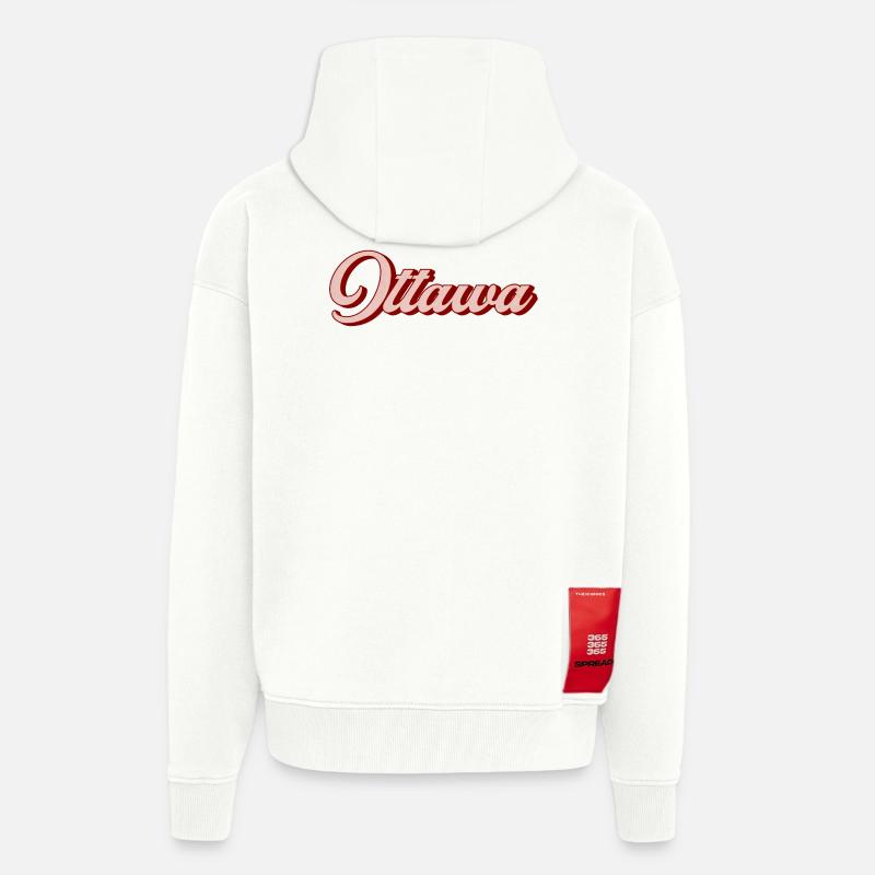 Script rétro d’Ottawa - Veste à capuche bio épaisse oversize fabriqué en UE - OFF WHITE