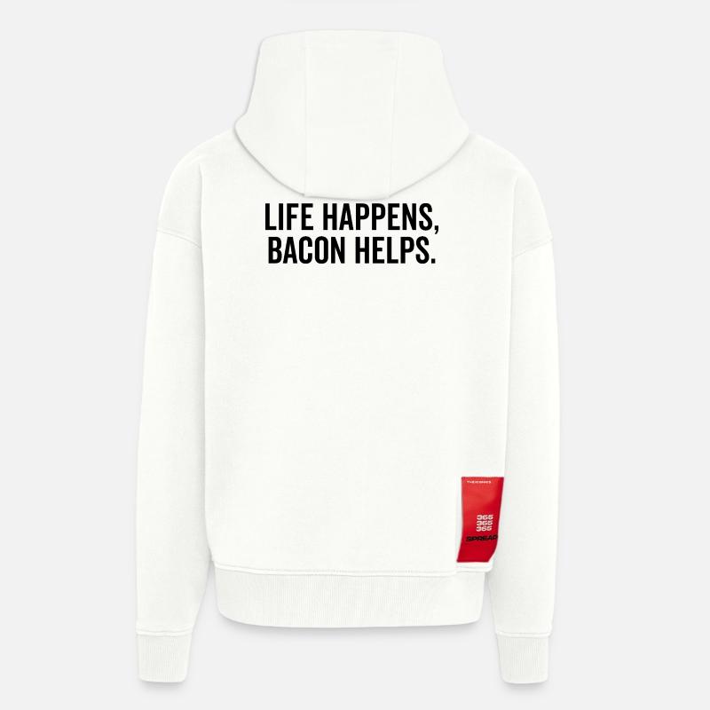 La vie arrive, le bacon aide - Veste à capuche bio épaisse oversize fabriqué en UE - OFF WHITE