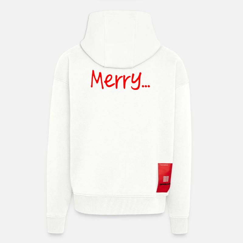 Red Merry Script on Black - Zip Hoodie - made by SPREAD - OFF WHITE