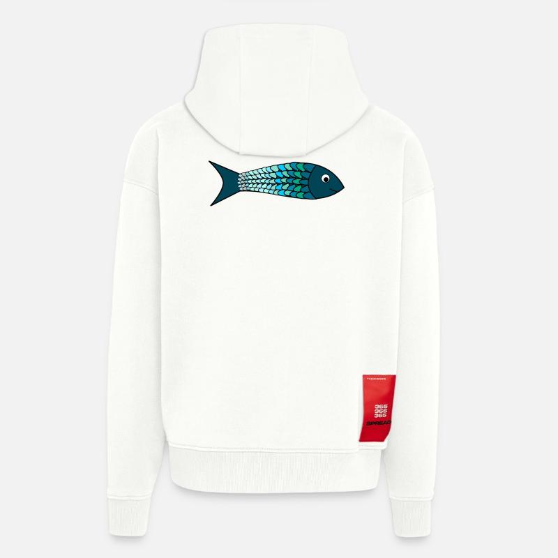 PÂQUES.POISSON. POISSON D'AVRIL. VACANCES. ETE - Veste à capuche bio épaisse oversize fabriqué en UE - OFF WHITE