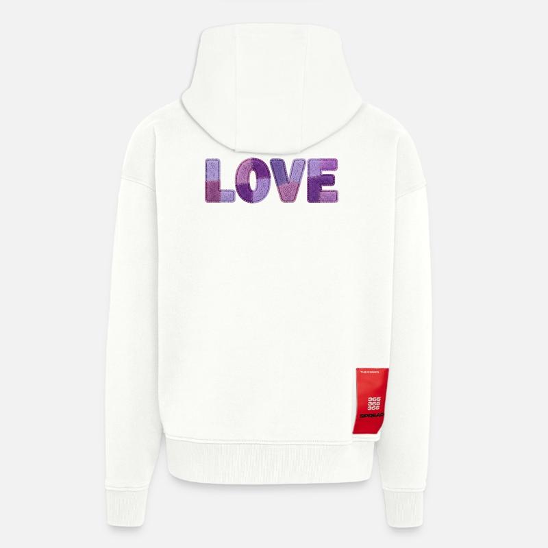 Patchwork Love – Impression tendance - Veste à capuche bio épaisse oversize fabriqué en UE - OFF WHITE