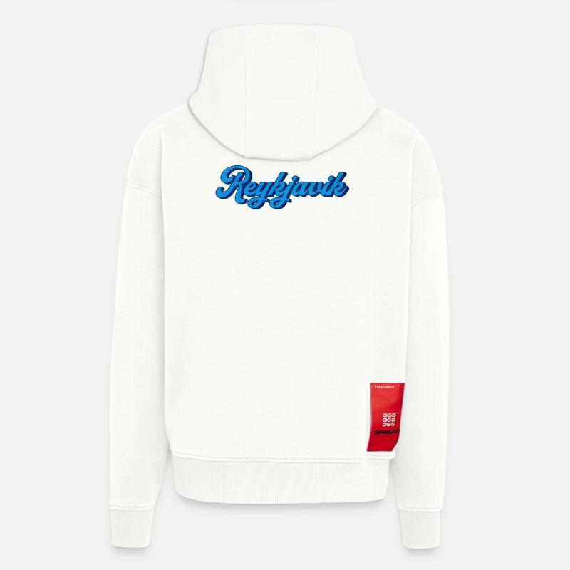 Reykjavik Blue Script Logo - Veste à capuche bio épaisse oversize fabriqué en UE - OFF WHITE