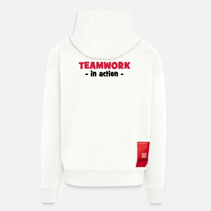 Travail d’équipe en action - Veste à capuche bio épaisse oversize fabriqué en UE - OFF WHITE