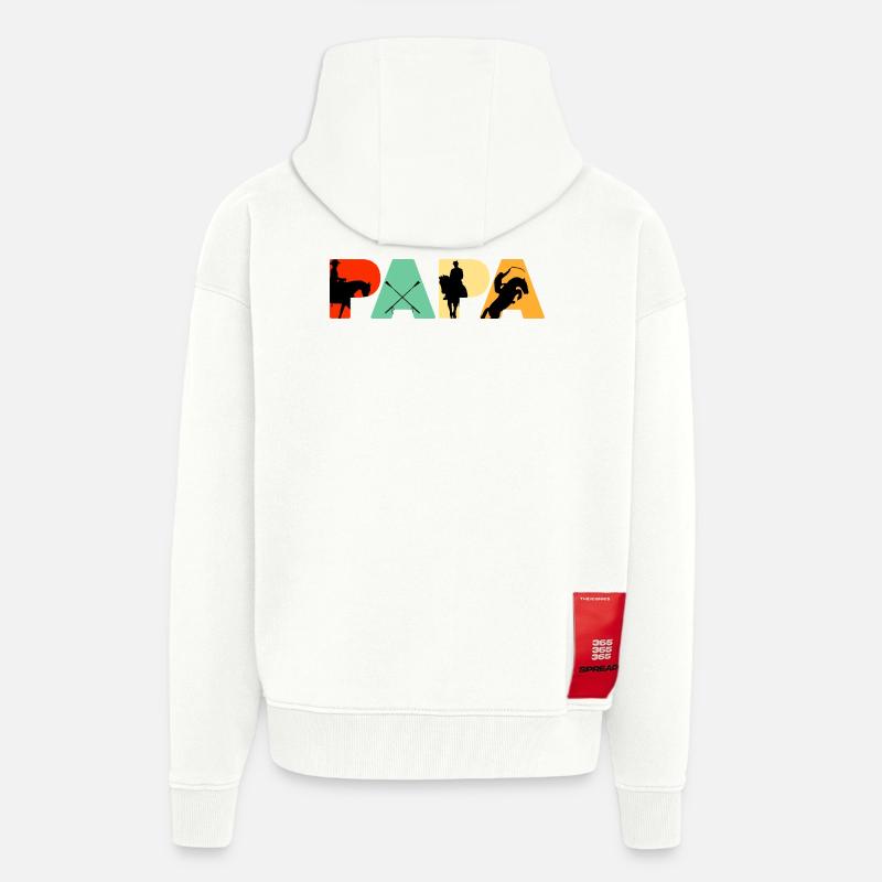 Cavalier Papa Art équestre de silhouettes - Veste à capuche bio épaisse oversize fabriqué en UE - OFF WHITE