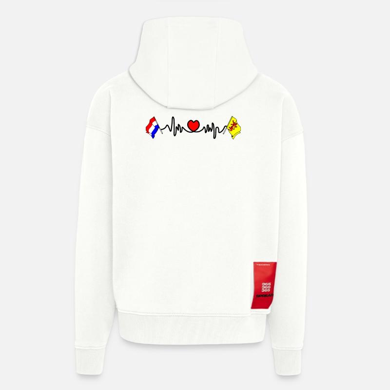 Cardio coeur Drapeau Pays-Bas, Hollande méridionale - Veste à capuche bio épaisse oversize fabriqué en UE - OFF WHITE