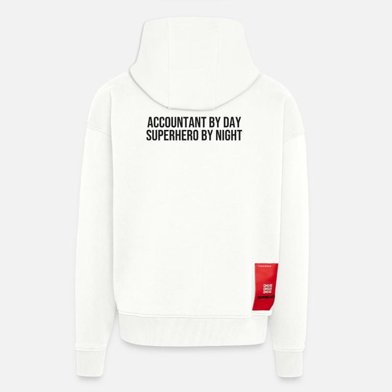 Jour des comptables, Nuit des super-héros - Veste à capuche bio épaisse oversize fabriqué en UE - OFF WHITE