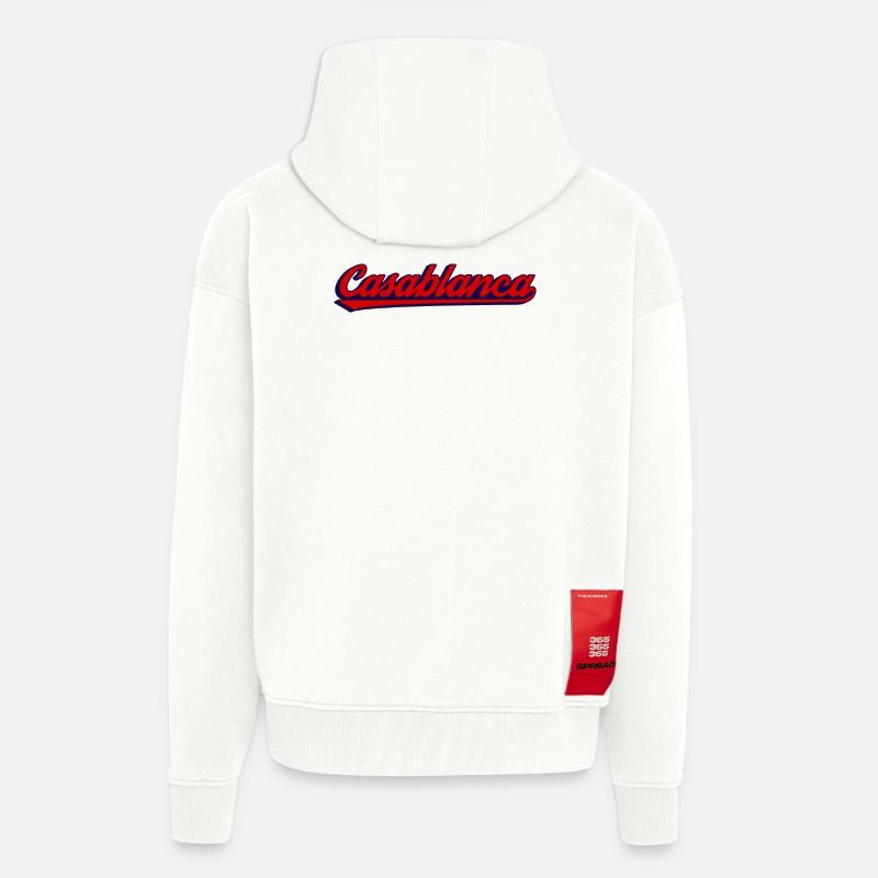 Script rétro néon dans l’ambiance Casablanca - Veste à capuche bio épaisse oversize fabriqué en UE - OFF WHITE