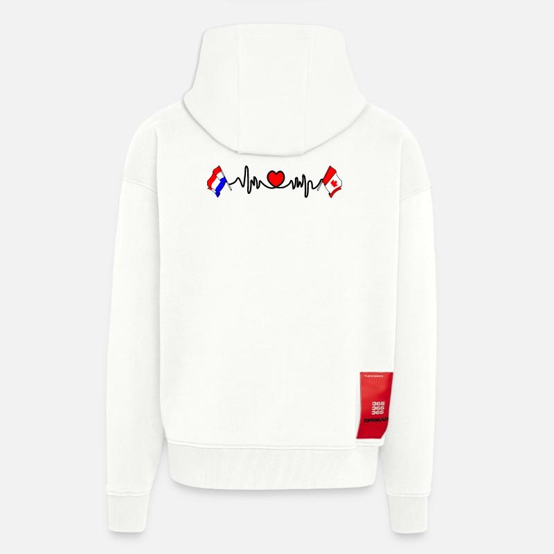Cardio coeur avec drapeau Pays-Bas, Canada - Veste à capuche bio épaisse oversize fabriqué en UE - OFF WHITE