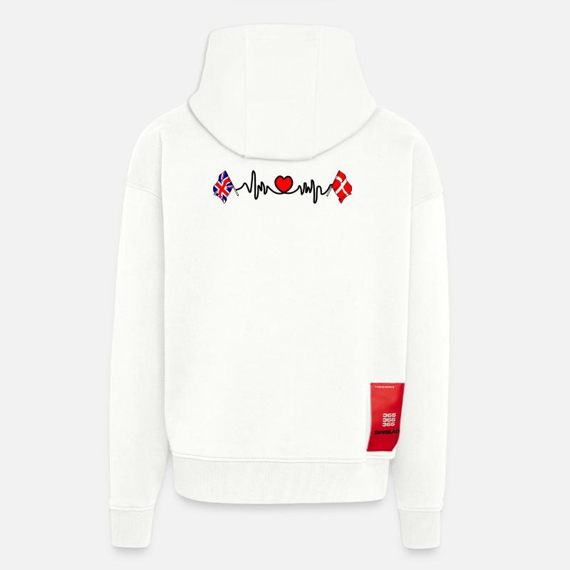 Cardio heart Drapeau Angleterre, drapeau Danemark - Veste à capuche bio épaisse oversize fabriqué en UE - OFF WHITE