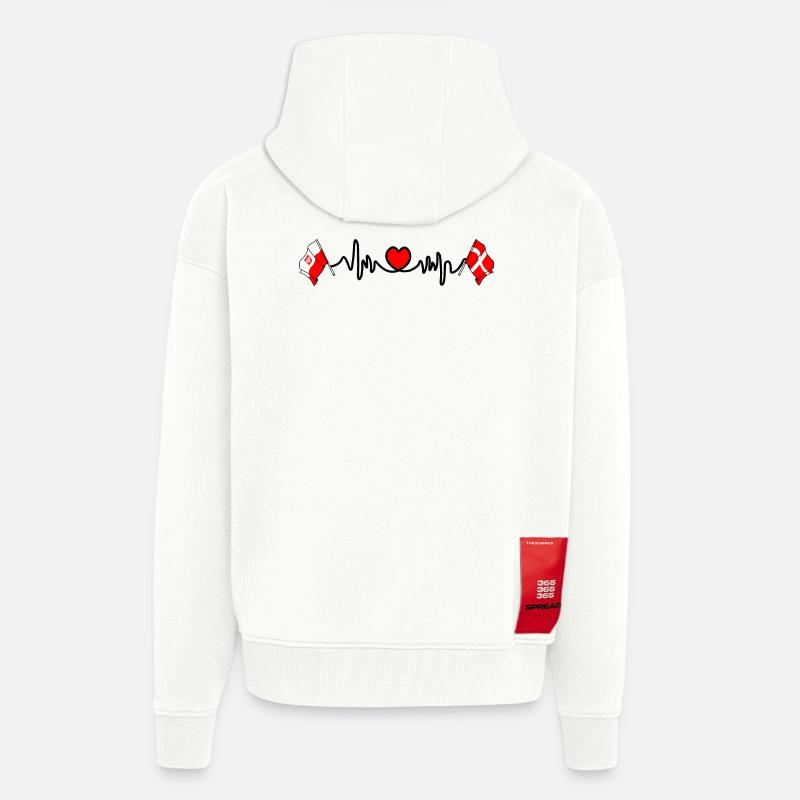 Cardio heart Drapeau Pologne, drapeau Danemark - Veste à capuche bio épaisse oversize fabriqué en UE - OFF WHITE