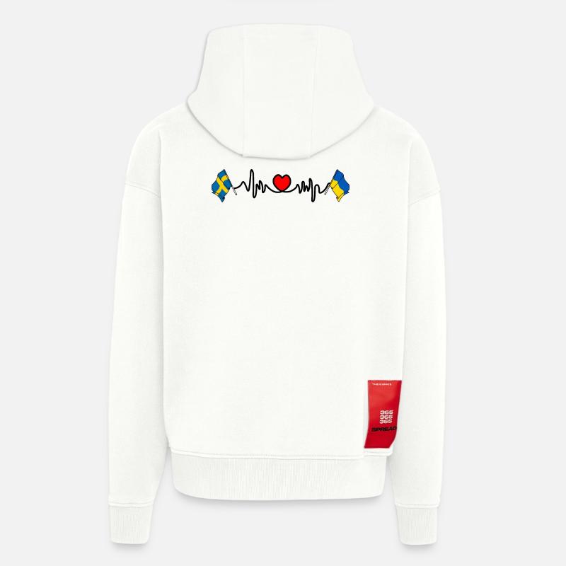 Cardio heart Drapeau Suède, drapeau Ukraine - Veste à capuche bio épaisse oversize fabriqué en UE - OFF WHITE