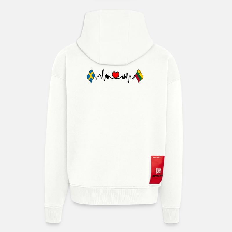 Cardio heart Drapeau Suède, drapeau Lituanie - Veste à capuche bio épaisse oversize fabriqué en UE - OFF WHITE