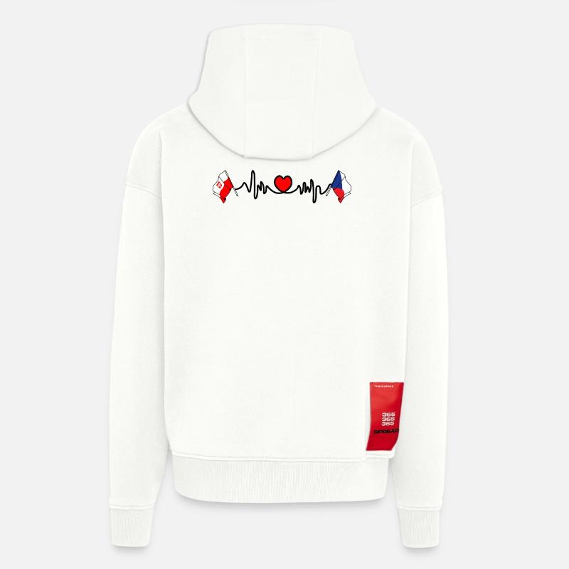 Cardio cardiaque Drapeau Pologne, République tchèque - Veste à capuche bio épaisse oversize fabriqué en UE - OFF WHITE