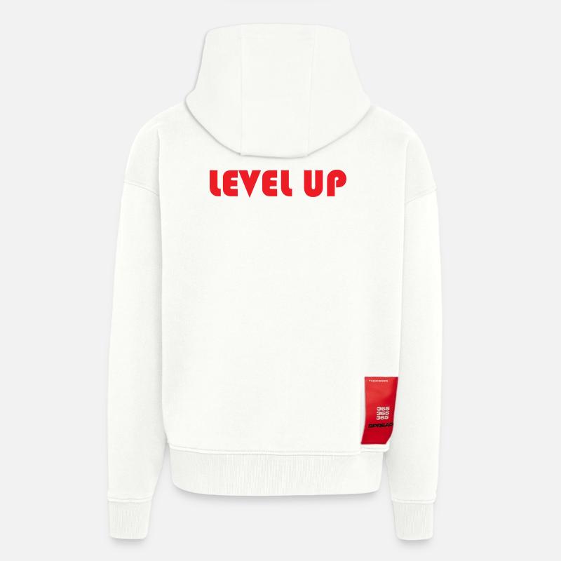 LEVEL UP-Roter Text - Zip Hoodie - made by SPREAD - OFF WHITE