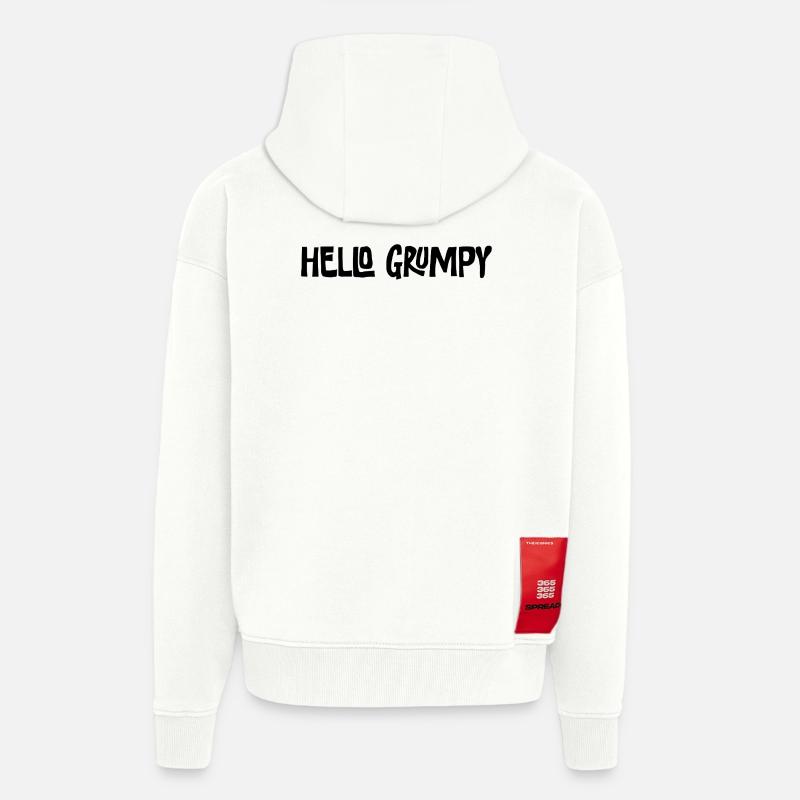 Hello Grumpy Lustiger Minimal Spruch - Veste à capuche bio épaisse oversize fabriqué en UE - OFF WHITE