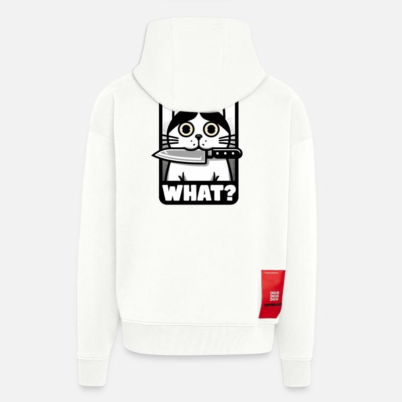 WAS? EINE KATZE MIT MESSER - Zip Hoodie - made by SPREAD - OFF WHITE