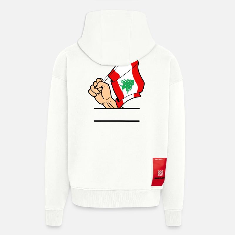 Drapeau Liban poing espace de texte - Veste à capuche bio épaisse oversize fabriqué en UE - OFF WHITE