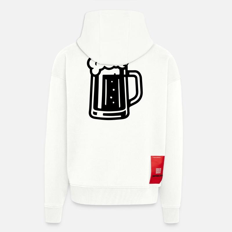 Tasse de bière symbole de bière - Veste à capuche bio épaisse oversize fabriqué en UE - OFF WHITE