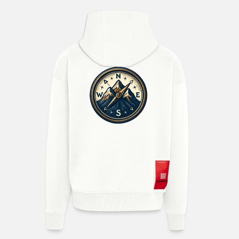 Compass on mountain background - skiing - hiking - Zip Hoodie - made by SPREAD - OFF WHITE