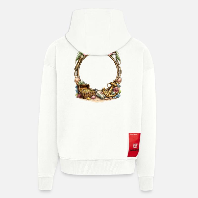 Maritimer Rahmen mit Schatz und Anker - Zip Hoodie - made by SPREAD - OFF WHITE