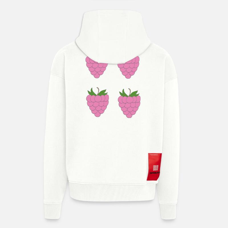 Motif de double grappe de framboise - Veste à capuche bio épaisse oversize fabriqué en UE - OFF WHITE